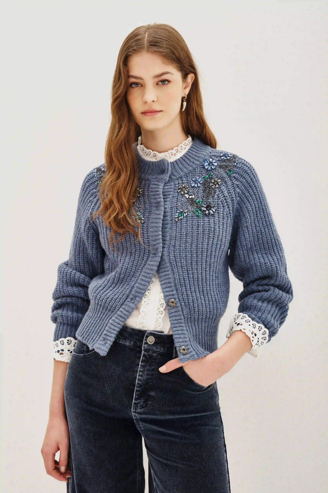 CARDIGAN FLOWER SHINNY NEW