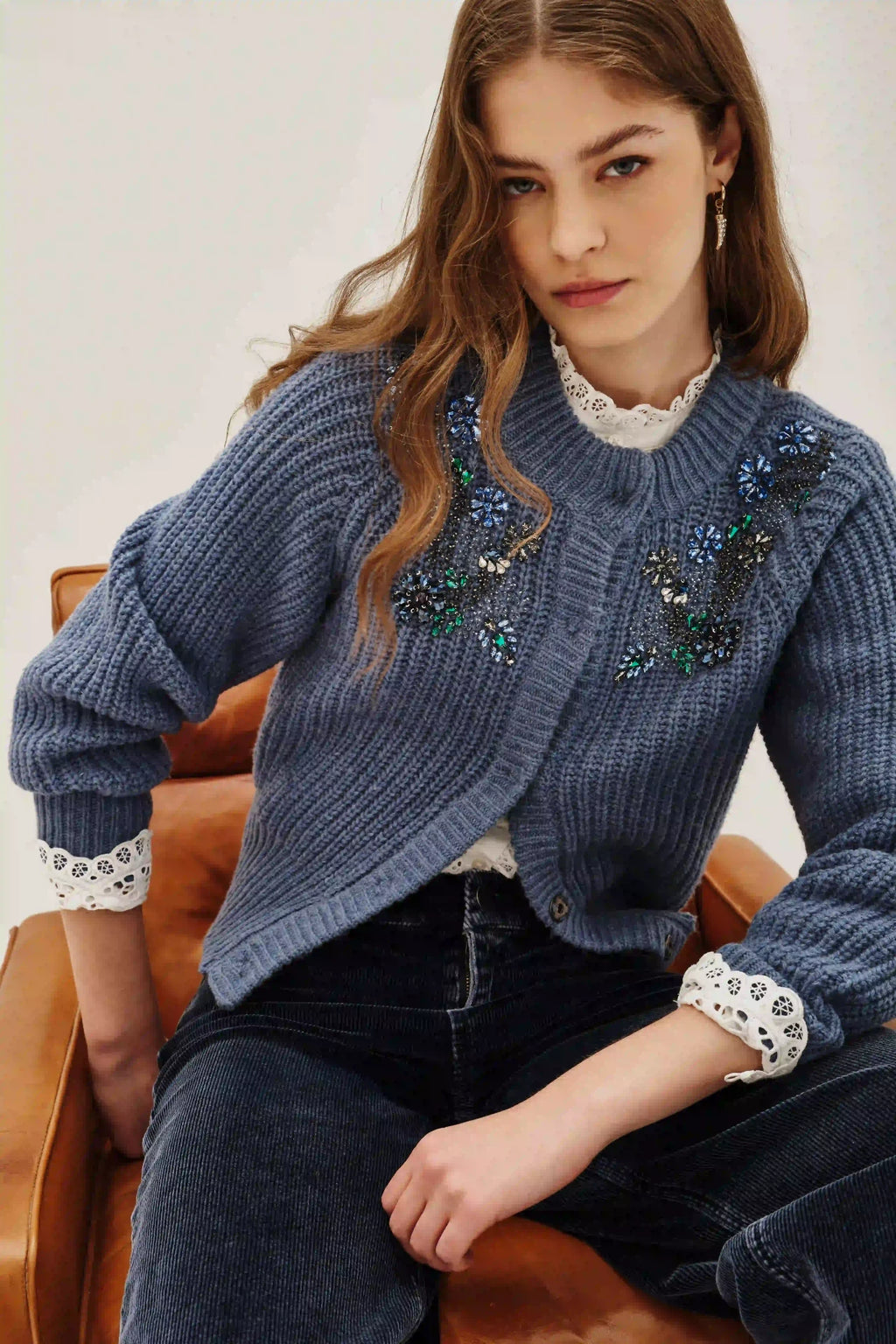 CARDIGAN FLOWER SHINNY NEW
