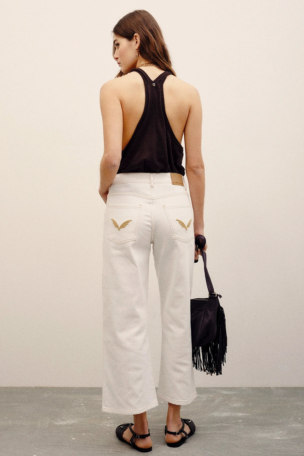 jean crop sand white